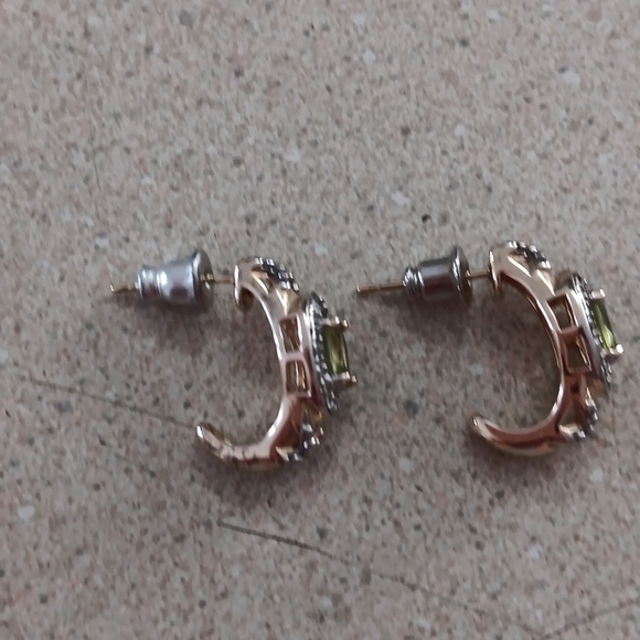 Faux Peridot Gold and Silver Earrings - Picture 3 of 8